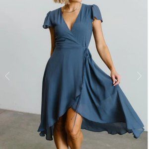 Baltic Born, Bristol Midi Wrap Dress- Dusty Blue